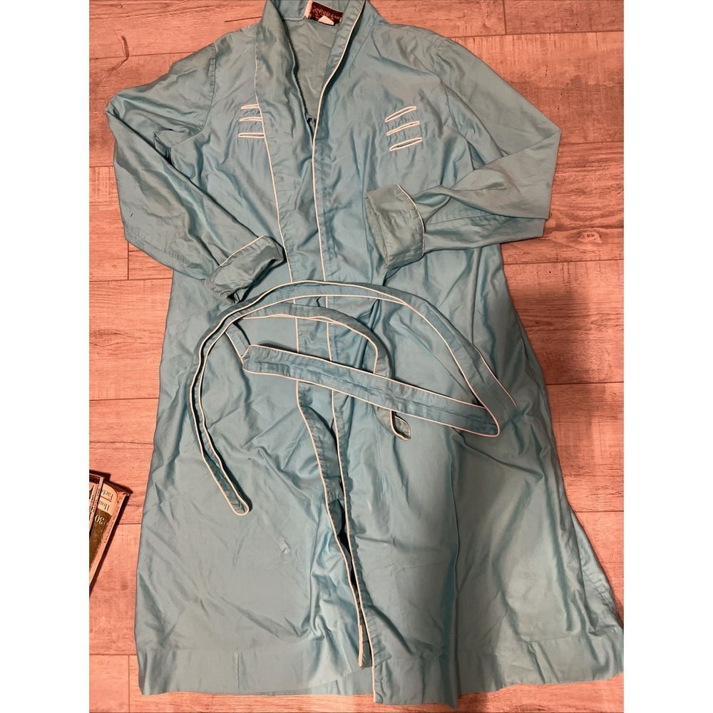 70s Vintage‎ David Brown For Saks Fifth Avenue Aqua Blue Front Tie Robe Pockets
